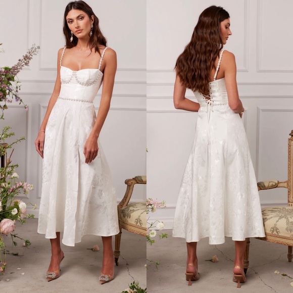 NEW NWT V. Chapman Cora Midi Dress In White Baroque Floral - Picture 2 of 11